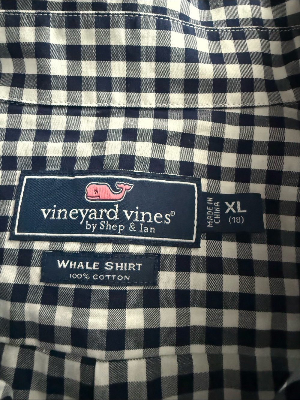 Vineyard Vines Shirt - Navy and White Gingham Button-Down Size XL (18) - Picture 2 of 2